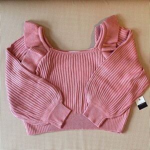 Eloquii Elements Flutter Sleeve pink semi crop sweater. Size 26-28. NWT